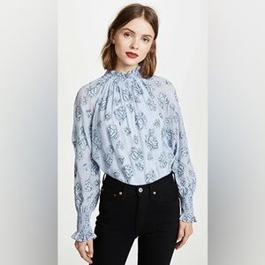 Rebecca Taylor Longsleeve Rose Blue Metallic Top